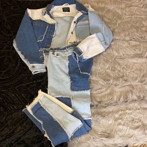 Denim patchwork suit
